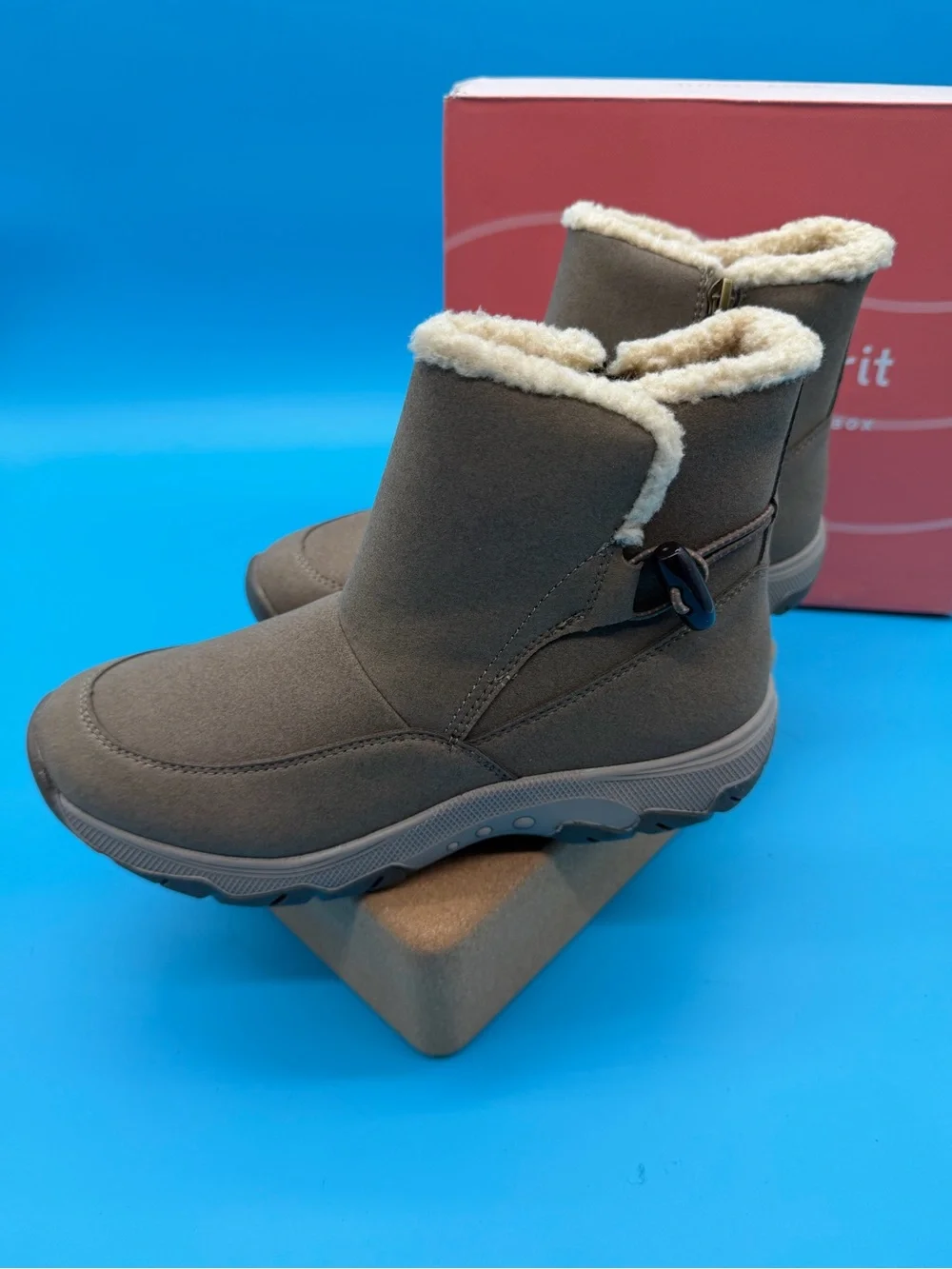 Easy Spirit Taupe Faux-Shearling Winter Ankle Boots Womens 7.5